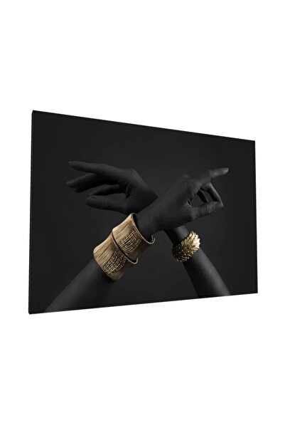 PozaTablou Pictură pe pânză: Brățări aurii pe fundal negru (70x50 cm)