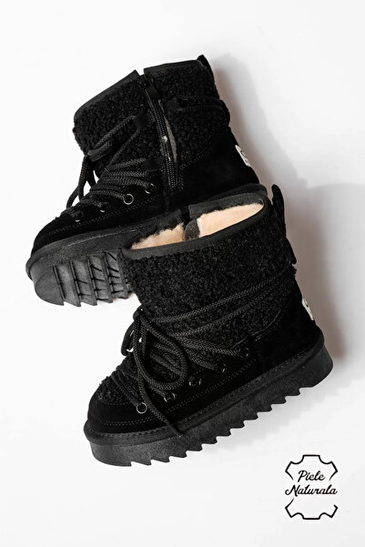 Zaira Черни момичешки ботуши с подплата от естествена велурена кожа Raluca #2...