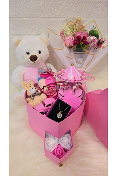 Laydy Collection Ayıcıklı buketli 3’lü tasarım pembe set/ sevgiliye hediye/ t...