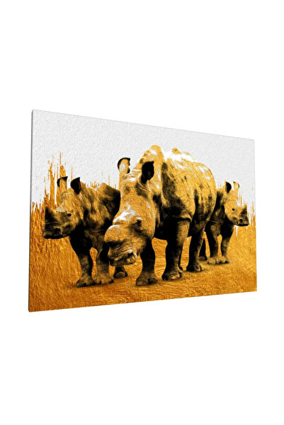 PozaTablou Pictură pe pânză: Rinoceri texturați aurii 110x80 cm