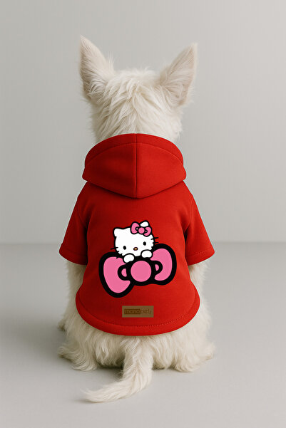 Monopetz ملابس وملابس للكلاب والقطط مطبوع - لون أحمر K بغطاء رأس هودي BA714