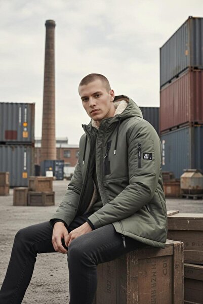 MRD SPORT Men's Coat with Fur Inside, Windproof and Waterproof