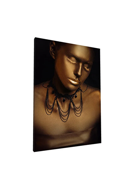 PozaTablou Portret pe pânză - Aurit cu bijuterii negre, 70x100 cm