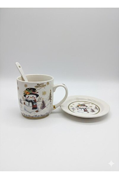 OEM Christmas Mug with Saucer and Spoon-Snowman