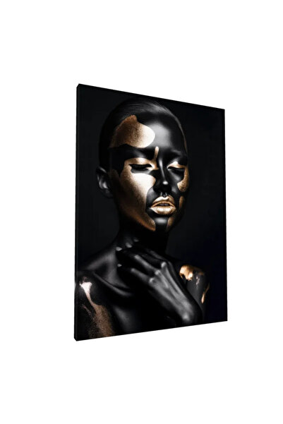 PozaTablou Pictură pe pânză: Portret cu accente aurii și negru intens 80x110 cm