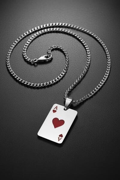Karakedi Silver Red Ace of Cups Chain Steel Necklace