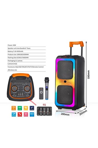 NDR Taşınabilir 40W Büyük Boy Rgb Bluetooth Mikrofonlu Boombox Parti Hoparlör...