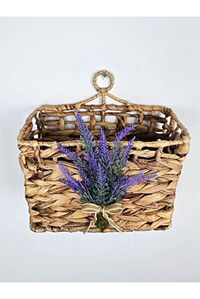 EVİMTATLIEVİM Lavantalı Hasır Kapı Sepeti Gazetelik Posta Kutusu Kapı Süsü 28cm