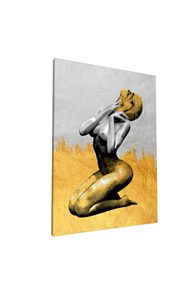 PozaTablou Pictură pe pânză - Figură abstractă în auriu și gri, 80x110 cm