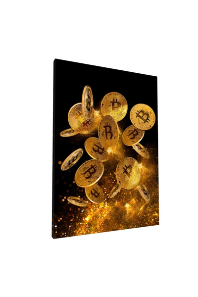 PozaTablou Tablou pe pânză: Monede Bitcoin suspendate aurii 70x100 cm