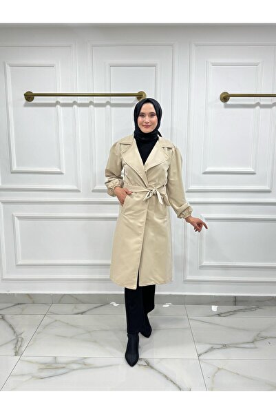 MODA 5720 SEYYAR KEMERLİ CEPLİ GABARDİN TRENÇ KOT TAŞ