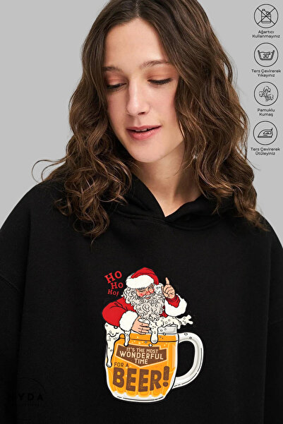 Nyda Collections هوديي للجنسين بأكمام طويلة سانتا كلوز مطبوع بغطاء رأس مبطن ب...