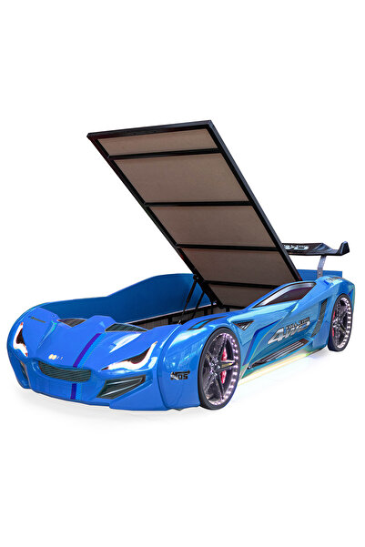 Setay Arabalı Yatak, Mercedes Full Ledli Rüzgarlıklı Bazalı Arabalı Yatak - Mavi