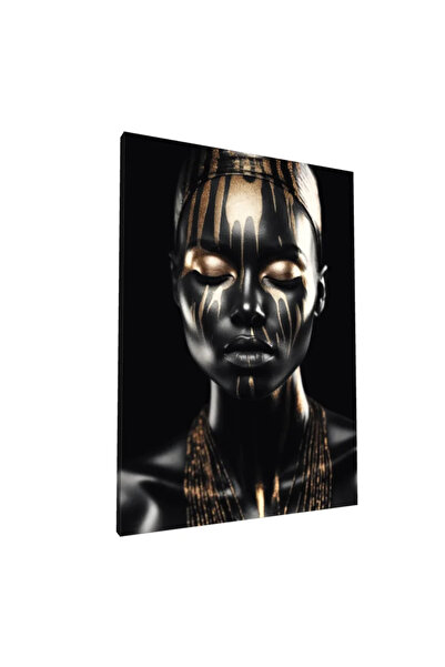 PozaTablou Portret cu accente aurii pe fundal negru - Pânză (70x100 cm)