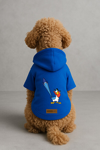 Monopetz ملابس وملابس للكلاب والقطط مطبوع - لون أزرق K بغطاء رأس هودي B9989