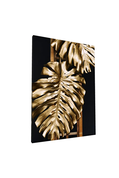 PozaTablou Imprimeu pe pânză: Frunze aurii pe fundal negru (2) 70x100 cm