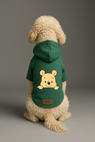Monopetz Baskılı İçi Polarlı Köpek ve Kedi Kıyafeti & Elbisesi - Yeşil Renk Kapüşonlu Hoodie B693E