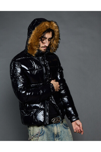 Zoe Studio Black Shiny Jacket - Faux fur (man)