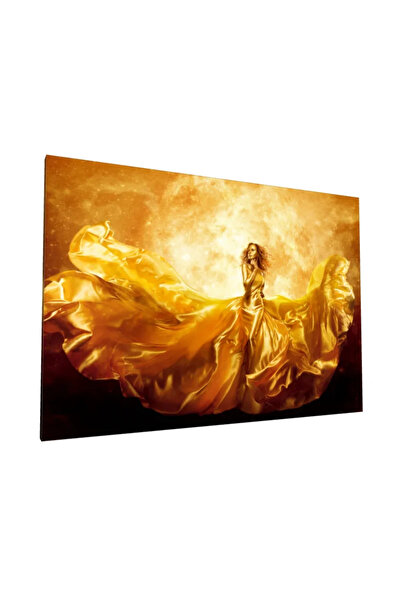 PozaTablou Pictură pe pânză - Femeie în rochie aurie cu fundal lunar (70x50 cm)