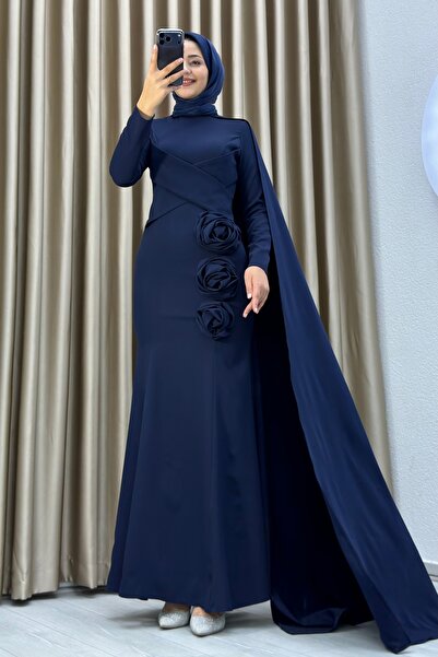 Matik Abiyem Elegant Draped Hijab Evening Dress with Floral Detail – Modern S...