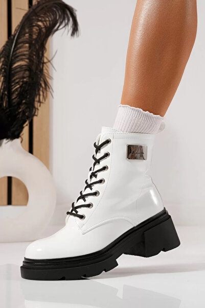 Zaira Women's white fur boots made of patent leather Joplin #23082 - 40