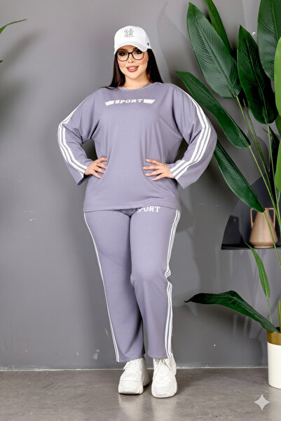 Kaptins Gray Women's Tracksuit Set & Bottom-Top Set Printed Details