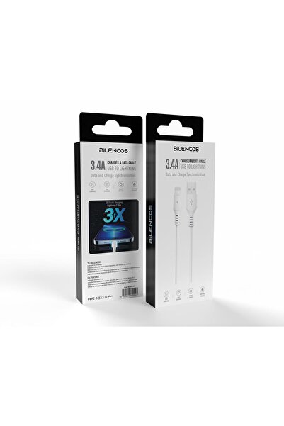 Apple iPhone iPad USB to Lightning Kablo 3.4A Hızlı Şarj ve Data Kablosu 1 Metre Beyaz