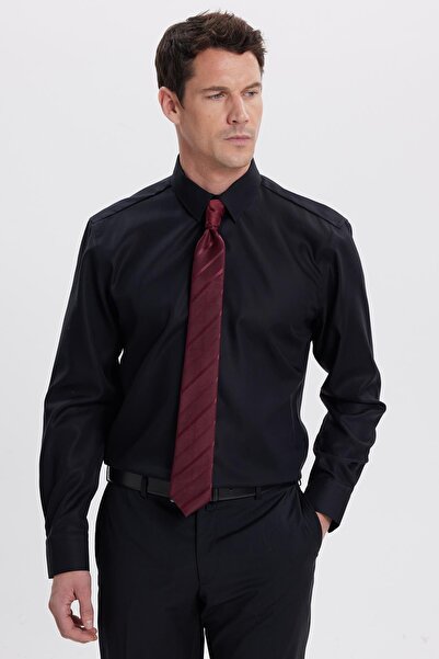 Tudors Slim Fit black non-iron 100% cotton eco-friendly oeko-tex certified non-iron shirt