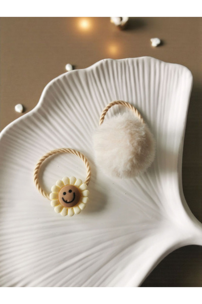 Halley Concept Cream Color Daisy & Pompom Elastic Buckle for Kids