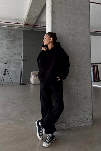 BARLİZ Γυναικείο σετ φόρμας jogger χωρίς στάμπα, με 3 κλωστές, χειμερινό, με ...