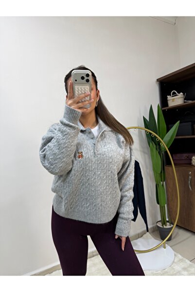 Mess Trend Tarzınla Fark Yarat Polo collar gray sweater