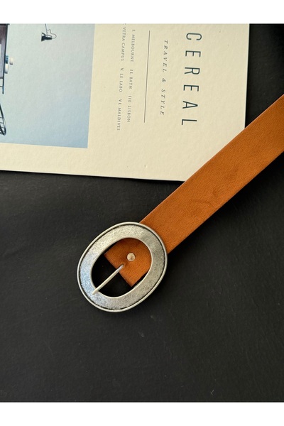 TABA BUTİK Oval Buckle Suede Women's Belt
