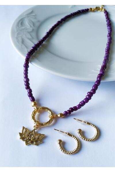 Halley Concept مجموعة أقراط قلادة زهرة اللوتس