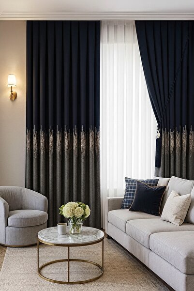 Perdenin Adresi Pano Fon Perde Lacivert Fon Perde SIK PİLE 1/3 TEK KANAT