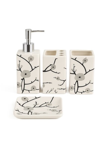 OEM Ceramic bathroom accessories set, 4 pieces, pattern - Floral