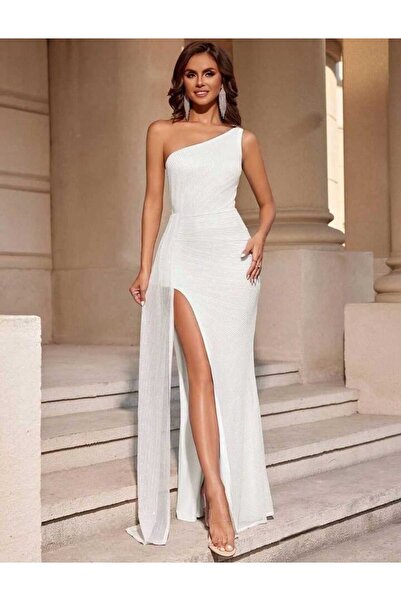 elissaa TEK OMUZ YIRTMAÇLI UZUN PULPAYET ABİYE ELBİSE