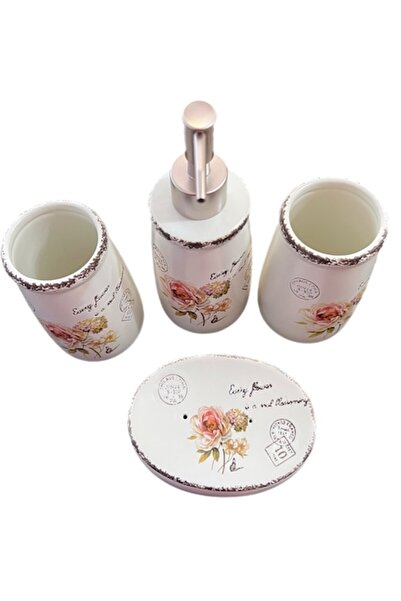 OEM 4-piece ceramic bathroom set, vintage floral design