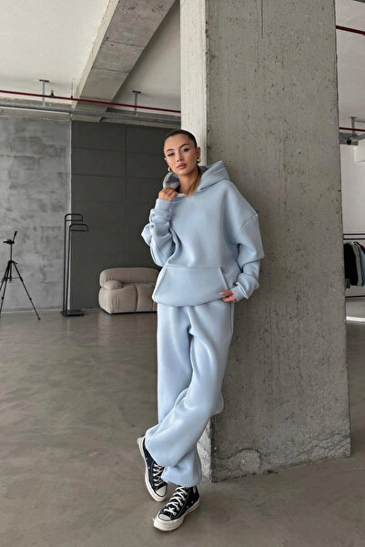 BARLİZ Set de trening jogger pentru femei, fără imprimeu, cu 3 fire, cu tiv l...