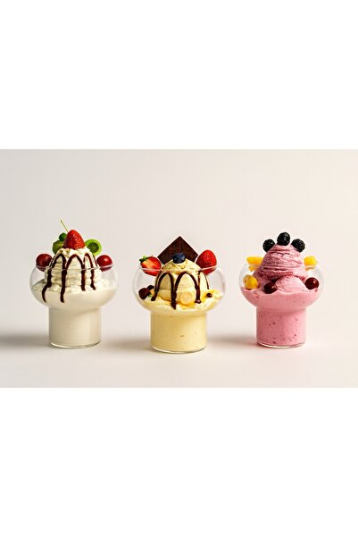 3 Parça Tatlı Sunum Bardağı - Kokteyl Bardağı- Bubble Desert Cup 300ml Borosilikat Cam