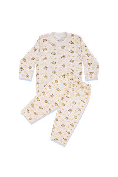 bebegen طقم بيجامة منقوشة بنمط نجمة وقمر باللونين الأبيض والأصفر للجنسين