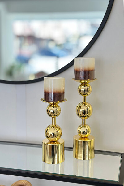 Shura Homeware SİMA Mumluk Gold Top Dekorlu Metal Mumluk Ev Dekoru