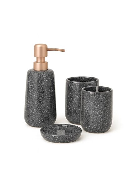 OEM Stone-effect ceramic bathroom accessory set, 4 pieces, modern elegant design, Color - grey