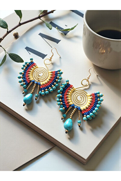 Halley Concept Sun Fan Macrame Brass Earrings