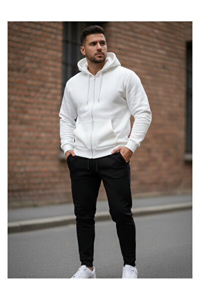 R&M Brotherhood White Cardigan and Black Trackpants 2-Piece Combination New T...