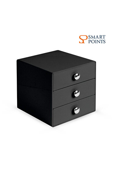 SMARTPOINTS 3-Drawer Acrylic Vanity Organizer, Black, 16.5×16.5×16.5 cm, BPA-Free