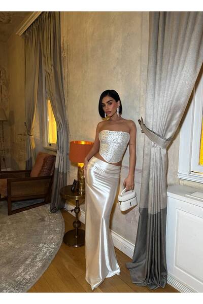 conconmoda Kadınn Kuş Gözü Bağlamalı Kristal Taş Detaylı Straplez Takım