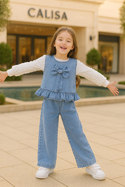 Calisa Girl's Denim Ruffle Two-Piece Set - 6/10 Years Old Jeans Holiday Outfit