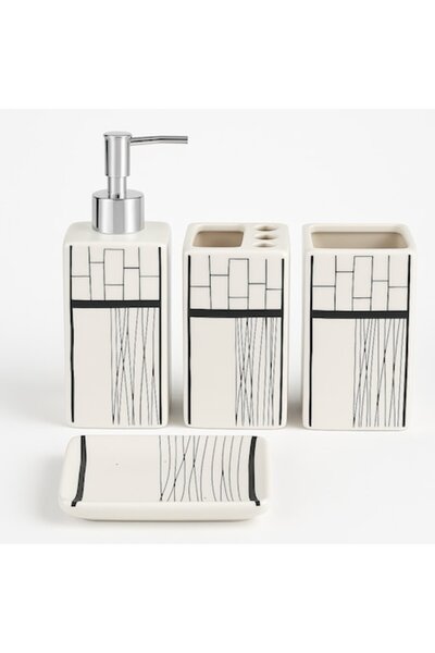 OEM Ceramic bathroom accessories set, 4 pieces, pattern - Geometric Shapes