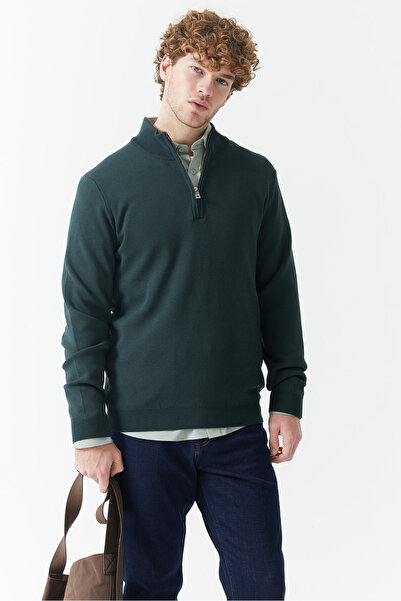 PAULMARK Men's Stand-Up Collar Pique Knit Jacquard Half-Zip Tricot Cardigan Em2109