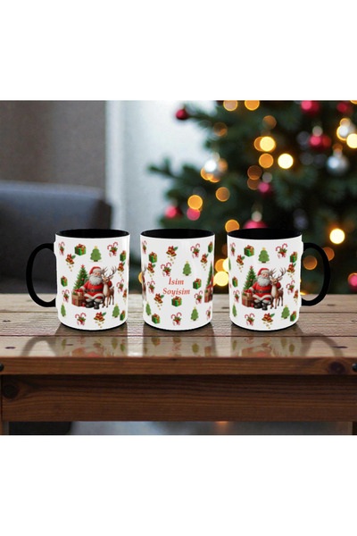 ALPŞAN TİCARET Kişiye Özel Yılbaşı Temalı Kupa – İsim Yazılı Noel Baba ve Gey...